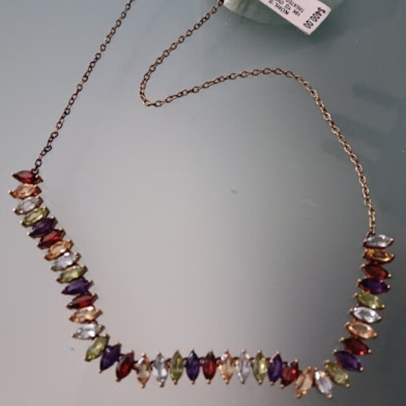 $400 KOHL'S 18K GP Marquise Shaped Vibrant Multi Genuine Gemstone Necklace**NEW! - Picture 6 of 9